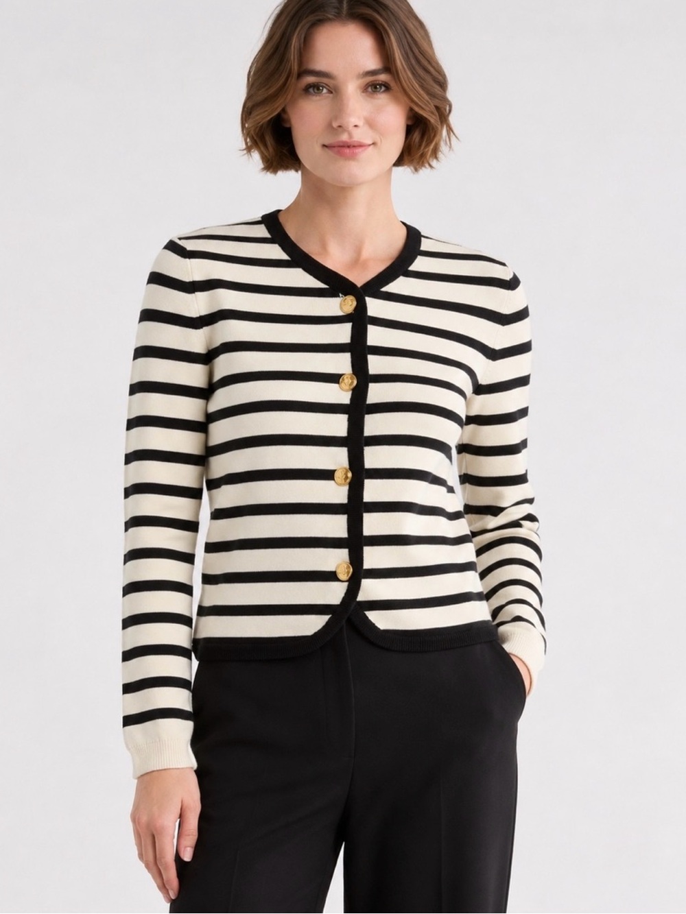 NWT Rag & Bone • $398US Striped Crewneck Button Cardigan Sweater